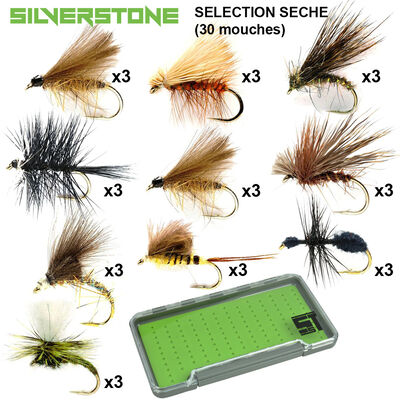Sélection silverstone mouches sèches 10 modèles (30 mouches + boite étanche) - Packs | Pacific Pêche