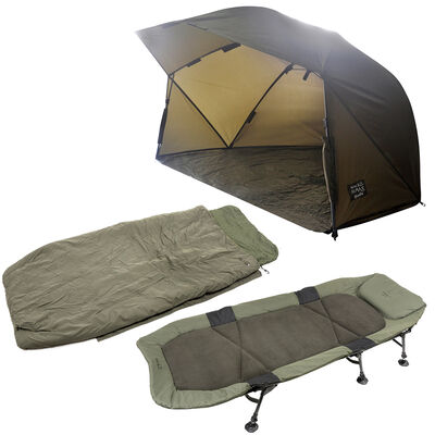 Pack Confort Xanthor XS Bedchair + Air Tech Sleeping Bag S3 + H Max Brolly - Bivouac Confort | Pacific Pêche