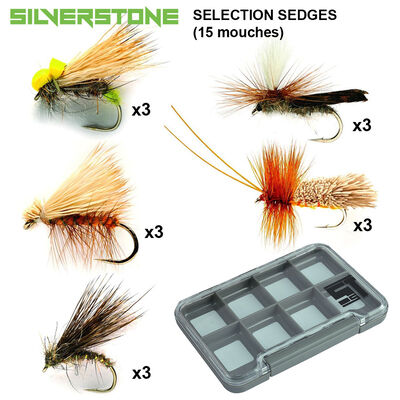 Sélection silverstone 5 sedges (15 mouches + boite étanche) - Packs | Pacific Pêche