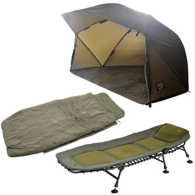 Pack Confort Stormer Bedchair + Air Tech Sleeping Bag S3 + H Max Brolly - Bivouac Confort | Pacific Pêche