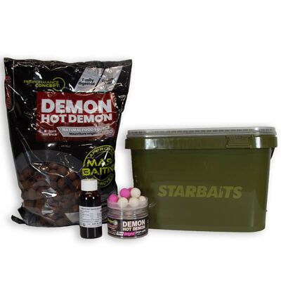 Pack Starbaits - 2kg Bouillettes Hot Demon + Pop up + Booster + Seau - Denses | Pacific Pêche