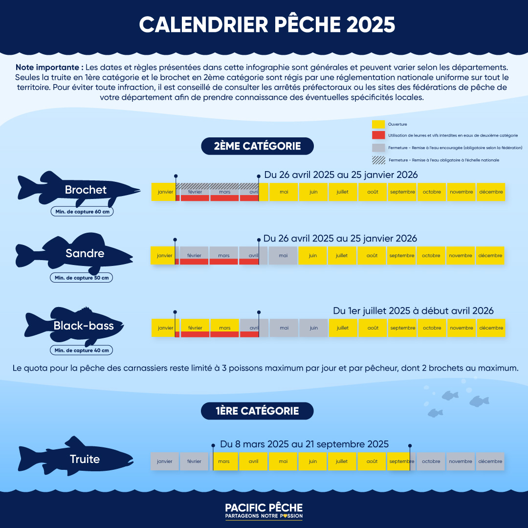 Calendrier de pêche 2025, infographie, dates à retenir